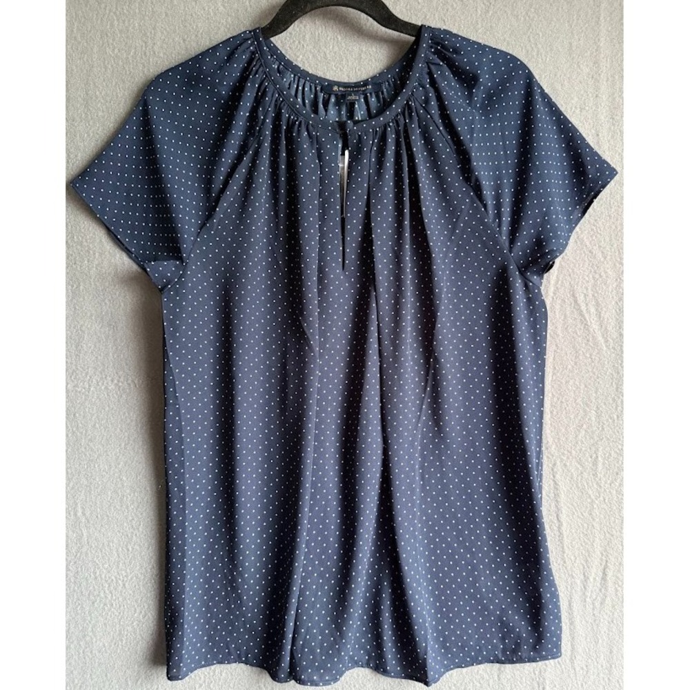 Brooks Brothers Top Women Large Blue Polka Dot Short‎ Sleeve Blouse Lightweight